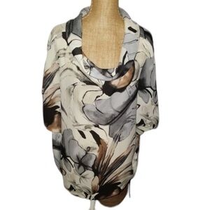 Investments size large gray silky  print top cowl neck silky print short sleeve
